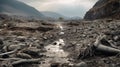 A stream running through a rocky river bed. Generative AI image. Royalty Free Stock Photo