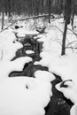 Stream running through snow in Black & White Royalty Free Stock Photo