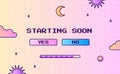 Stream starting soon offline screen ui layout modern pink purple gradient with Button and moon crescent interface for gaming or