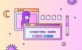 Stream starting soon offline screen ui layout modern pink purple gradient with icon and window interface for gaming or streaming