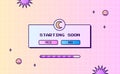 Stream starting soon offline screen ui layout modern pink purple gradient with window interface for gaming or streaming