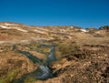 A stream with warm thermal water in the mountains