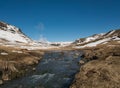 A stream with warm thermal water in Reykjadalur