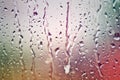 Stream of water in heavy rain. Raindrops on window pane. Royalty Free Stock Photo