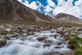 Stream water from snow mountains in Wari la high mountain pass in summer season, Himalaya mountains range in Leh, Ladakh region in Royalty Free Stock Photo