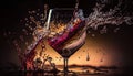 A stream of wine poured into a closeup glass, Generative Ai