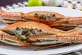 Streamed blue crabs ( sand crab ) Royalty Free Stock Photo