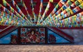 Streamer and buddhist murals Royalty Free Stock Photo