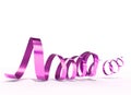 Streamer pink isolated in white background , xmas , carnival , party, - 3d rendering