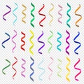 Streamers big set. Vector serpentine, design elements for cards, holiday banners