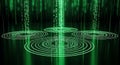 Streaming Binary Code Data Falling into Concentric Circles on Digital Network Royalty Free Stock Photo