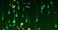 Streaming binary digits cascading in digital field, with gold five-pointed stars and motion trails Royalty Free Stock Photo