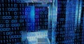 Streaming binary overlay in data center server racks with network switches, cable trays and vents Royalty Free Stock Photo