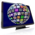 Streaming Content Icons on HDTV Television Screens Royalty Free Stock Photo