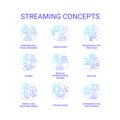 Streaming platform blue gradient concept icons set