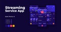 Streaming service cartoon smartphone interface vector templates set. Mobile app screen page night mode design. Video