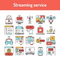 Streaming service line icons set. Isolated vector element Royalty Free Stock Photo