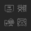 Streaming services chalk white icons set on black background