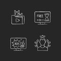 Streaming services chalk white icons set on black background