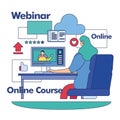 Streaming services concept image girl doing webinar and online courses Vector