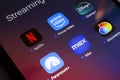 The streaming services Netflix, Amazon Prime Video, Disney Plus, Paramount Plus, Max and Discovery Plus app soon appears on the Royalty Free Stock Photo