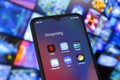 The streaming services Netflix, Amazon Prime Video, Disney Plus, Paramount Plus, Max and Discovery Plus app soon appears on the Royalty Free Stock Photo