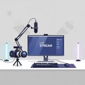 Of a streaming setup featuring a computer monitor with LIVE STREAM Royalty Free Stock Photo