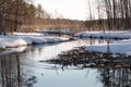 Streaming small river with snowy surroundings in spring Royalty Free Stock Photo