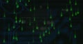 Streaming vertical columns of falling green binary digits in virtual cyberspace, subtle circuits Royalty Free Stock Photo