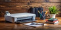 Streamline Your Home Office with Modern Printer and Stylish Workspace Setup Royalty Free Stock Photo