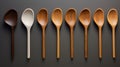 Streamlined Forms: Five Wooden Spoons On Grey Background