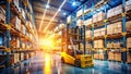 Streamlined Warehouse Operations Efficient Forklift Management Crate Storage and Shelf Organization in a Modern