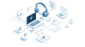Streamlining Customer Service with Optimized Technical Support Workflow Icons on a Fresh White Background