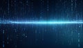 Streams of blue binary code cascade downwards, converging towards a bright light source in the distance. Royalty Free Stock Photo