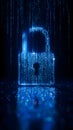 Cybersecurity Defense Visualization Featuring Falling Code Stream and Secure Lock Icon Royalty Free Stock Photo