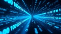 Streams of glowing blue binary code flowing into the horizon, symbolizing data connectivity Royalty Free Stock Photo
