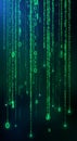 Streams of glowing green binary code, comprising ones and zeros, cascade down the Royalty Free Stock Photo