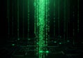 Streams of glowing green binary code (0s and 1s) cascade down Royalty Free Stock Photo