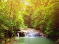 Streams, waterfalls and forests on warm light. Royalty Free Stock Photo