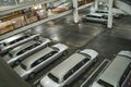 The strech limousines are parked in a garage and are ready to transport rich gamblers in Las Vegas