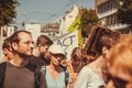 Street action with demonstrators protest for sustainable energy and environmental