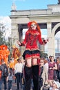 Street actors pose for photos in Moscow