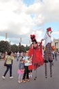 Street actors pose for photos in Moscow