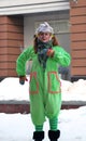 Street actress performs on stage. Shrovetide celebration in Moscow