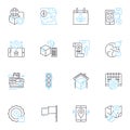 Street address linear icons set. Number, Sign, Avenue, Road, Boulevard, Direction, Intersection line vector and concept Royalty Free Stock Photo