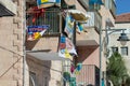 Street ads for the mayoral election, on the balcony of a house in the Geula neighborhood Royalty Free Stock Photo