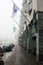 Helsinki, Finland, March 2012. Street along the Radisson Hotel on a foggy spring morning. Royalty Free Stock Photo