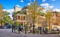 Street of Amsterdam city. Bridge over channel