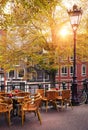 Street of Amsterdam city. Bridge over channel Royalty Free Stock Photo