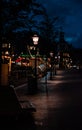 Street of Amsterdam during the night. Tourists, coffe shops, bicycle parking and colorful city lights Royalty Free Stock Photo